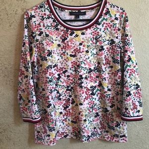 Tommy Hilfiger pullover top S 3/4 sleeves floral print EUC